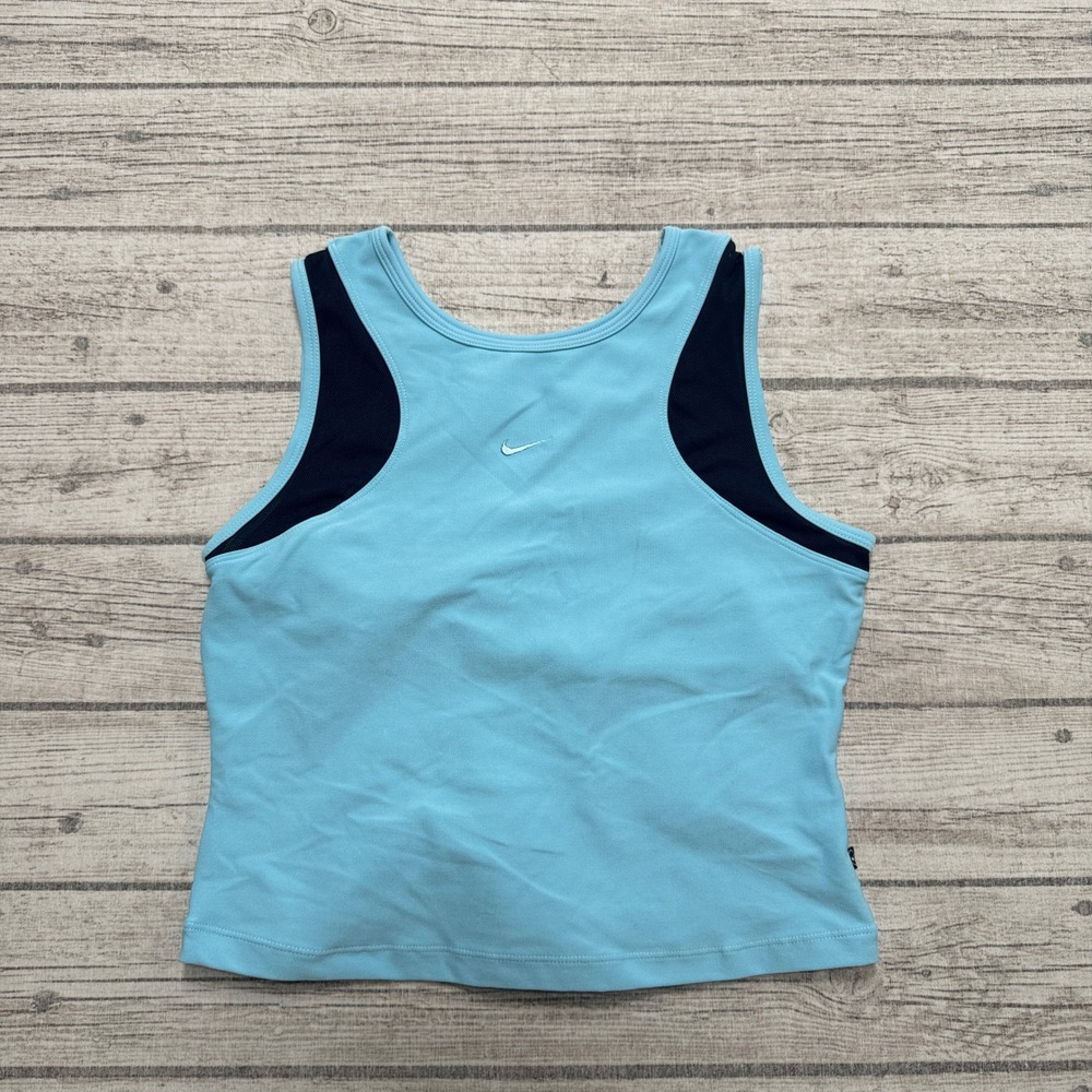 Nike Tank Top Women's M Blue Center Swoosh Dri-FIT Mesh Trim Running Activewear
